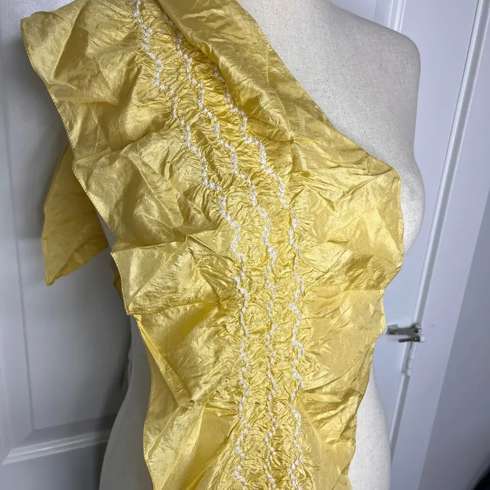 Eileen Fisher Scarf Women's Scarf Yellow Silk Rushing River Shibori Rafia 58